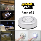Two Avira 3-LED battery-powered tap push lights, compact portable LED lighting for dark spaces or closets.