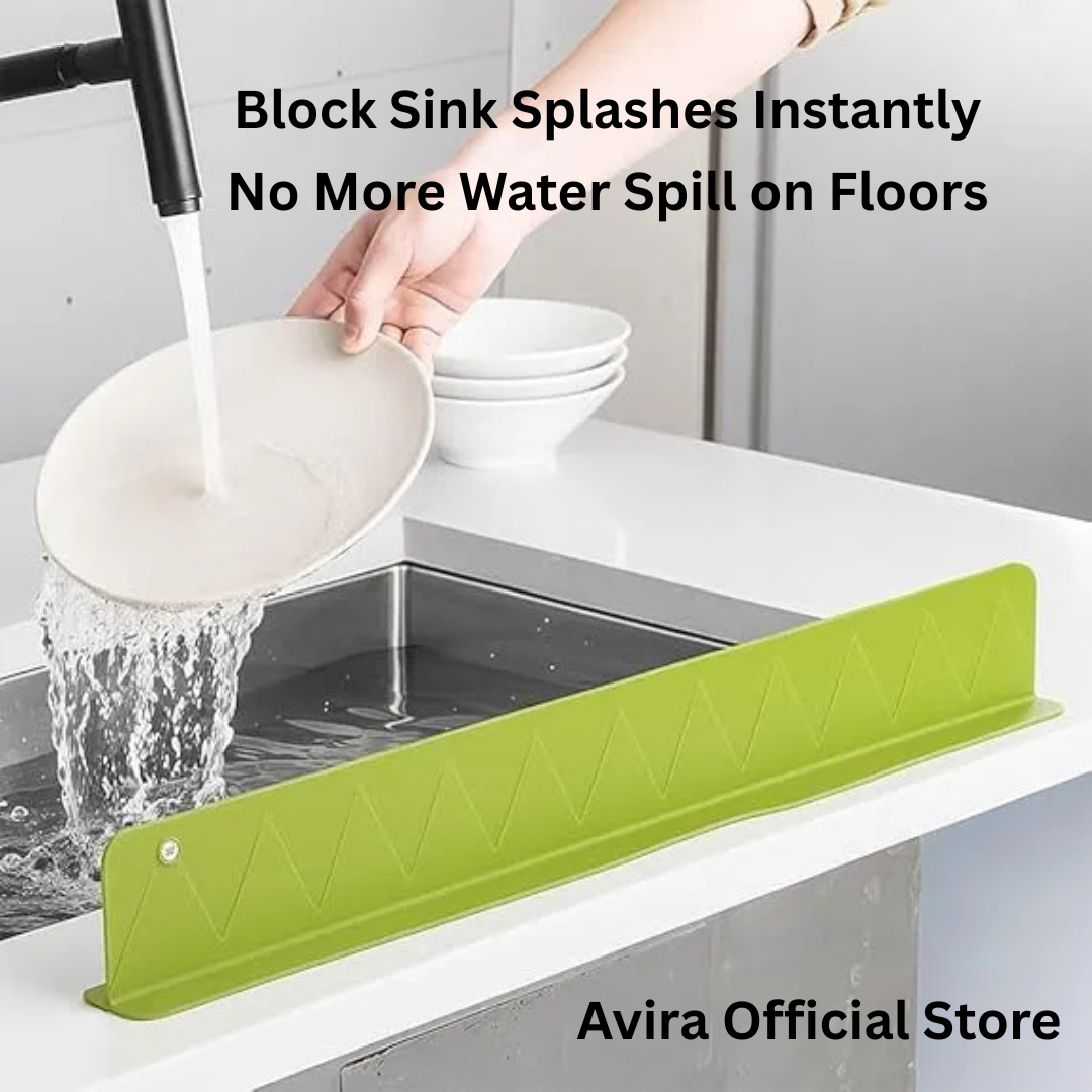 Silicone sink splash guard with suction cup from Avira Official Store, designed to prevent water splashes around the sink.