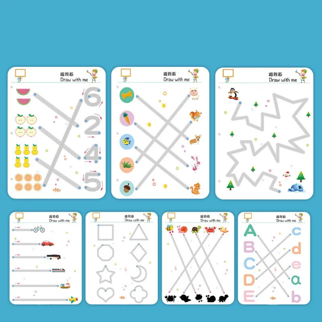 Reusable Educational Tracing Work Book for kids 64 Pages ( 2 Markers & Duster Attached ) - Avira Official Store 