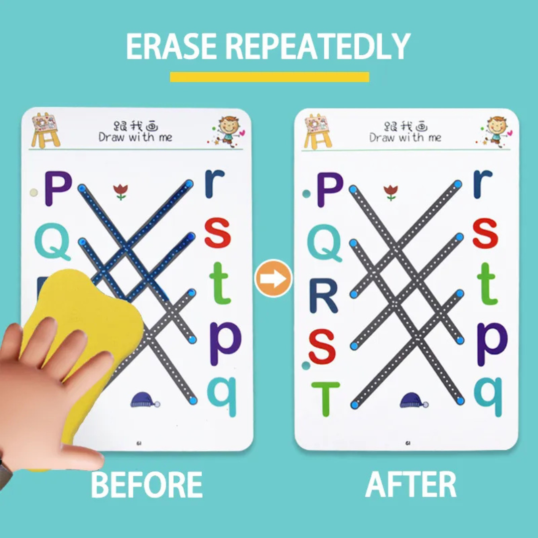 Reusable Educational Tracing Work Book for kids 64 Pages ( 2 Markers & Duster Attached ) - Avira Official Store 