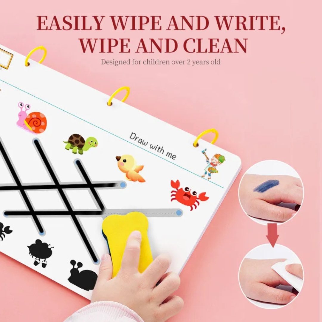 Reusable Educational Tracing Work Book for kids 64 Pages ( 2 Markers & Duster Attached ) - Avira Official Store 